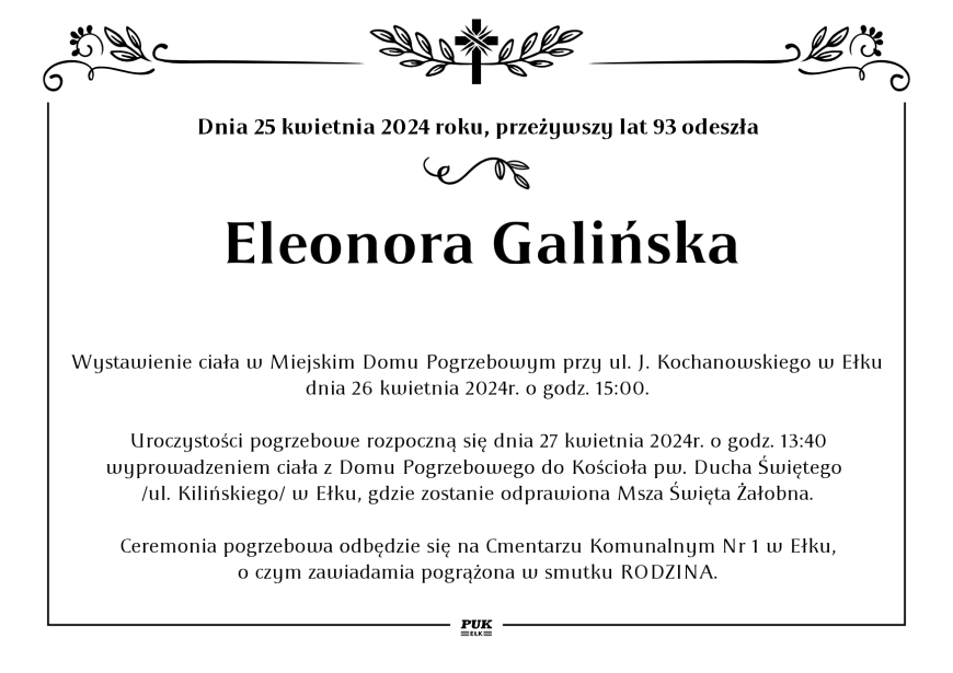 Eleonora Galińska - nekrolog